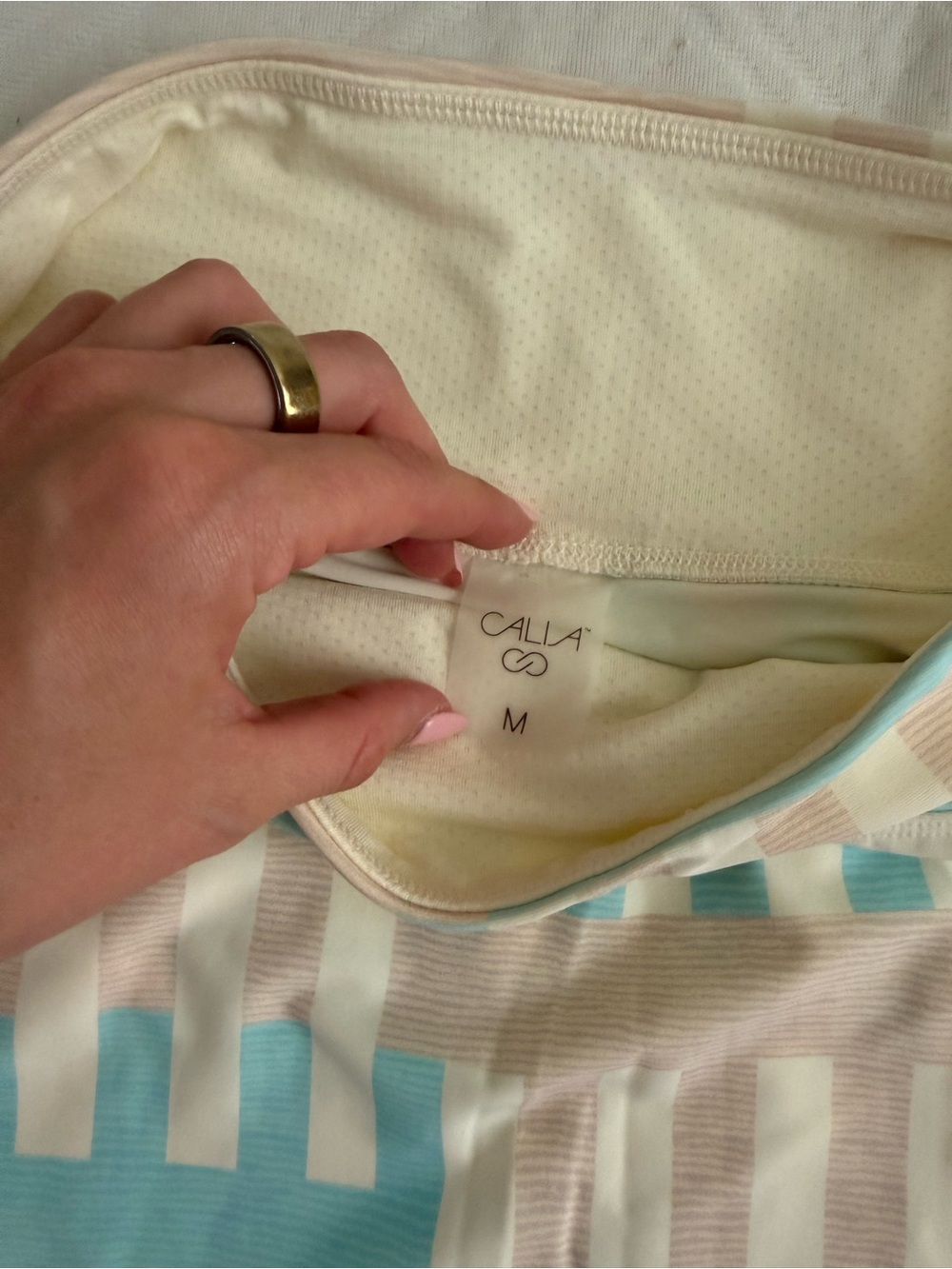 Women's Cream & Light Blue Patterned A-Line Skort - Picture 3 of 4